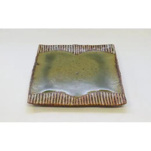 釉彩角皿 2枚セット ライン模様 和食器 お皿 陶芸品《受注制作》皿 中皿 正方形 和食器 おすすめ プレート パスタ皿 サラダ皿 食器 おしゃれ モダン 陶芸 陶器 陶芸作家