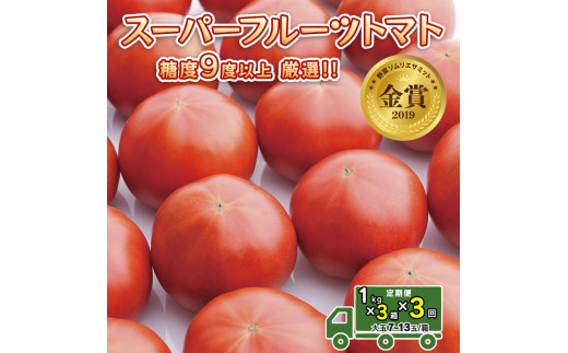 
先行予約 【定期便】 1kg×3箱× 3回お届け！ スーパーフルーツトマト小箱 【大玉7〜13玉/1箱】糖度9度以上[AF048ci]
