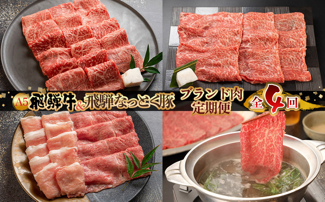 
【定期便 4回】 飛騨牛 ＆ なっとく豚 定期便 4回 牛肉 / 豚肉 食べ比べ (焼肉 / すき焼き / しゃぶしゃぶ / 豚しゃぶ) 下呂温泉 お楽しみ おすすめ ブランド牛 赤身 霜降りミックス 牛肉セット 国産 焼き肉 ギフト 定期便 50,000円 5万円 岐阜県 下呂市
