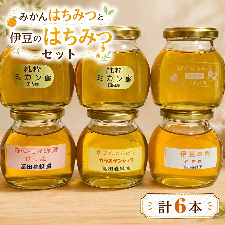 【ふるさと納税】【寄附受付は8月31日まで】富田養蜂園　みかんはちみつと伊豆のはちみつセット（200g×6本） | ハチミツ 蜂蜜 詰め合わせ 蜜柑 ミカン 桜 さくら おまかせ 瓶 ガラス瓶 保存食 防災 国産 伊豆の国 静岡 静岡県