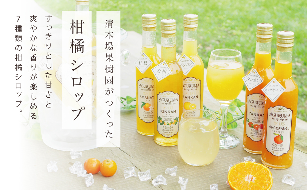 柑橘シロップ 300ml×7本セット [7種類] 柑橘 果物 金柑 甘夏  河内晩柑 檸檬 レモン たんかん キングオレンジ ゆず ドリンク ジュース 炭酸割り ハイボール カクテル かき氷 ヨーグルト アイス パンケーキ ギフト 贈答 清木場果樹園 鹿児島県 南さつま市