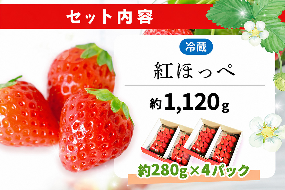 【2027年2月発送】【先行予約】【農場直送！】紅ほっぺ(約280g×4P)【ふるさと納税 佐賀県 基山町産 げんき農場 苺 ブランド苺 イチゴ いちご フルーツ 果物 くだもの 美味しい おいしい 
