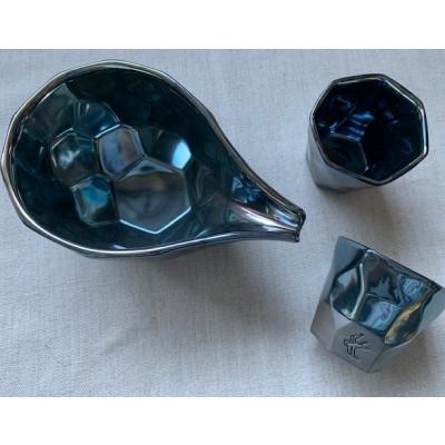 ふるさと納税 瑞浪市 つばめ工房　 黒土　酒器3点セット(プラチナブルー) |  | 01