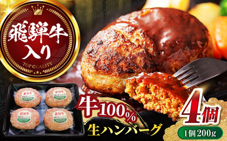 飛騨牛 生ハンバーグ（200g×4個） 牛肉 100% 手ごね 特大 国産牛 冷凍 和牛 岐阜市/丸福商店 [ANBO029]