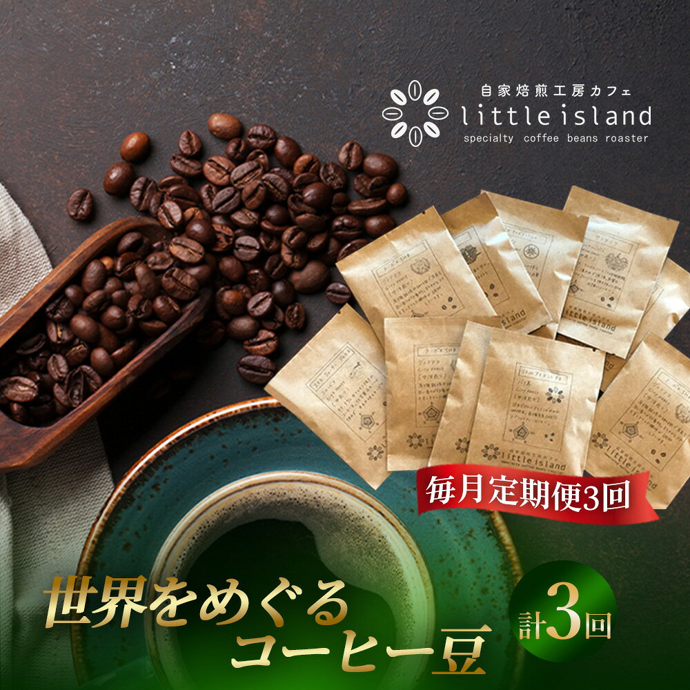 【ふるさと納税】 【毎月定期便3回】世界をめぐるコーヒー豆 250g ／ コーヒー豆 定期便 珈琲 定期便 コーヒー 焙煎豆 自家焙煎 コーヒーセット 飲み比べ コーヒーギフト 自宅カフェ 大阪府 No.382