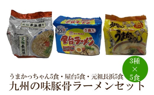 九州の味豚骨ラーメン3種×5食セット（合計15食：うまかっちゃん5食・屋台5食・元祖長浜5食）【001-0418】