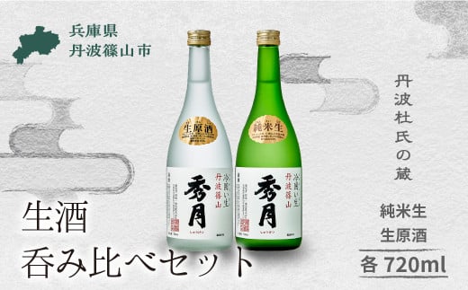 「秀月」生酒呑み比べ（ 純米生 720ml ×1本＋ 生原酒 720ml ×1本） 飲み比べ お酒 アルコール 地酒  日本酒 兵庫 丹波 杜氏 酒 兵庫県 丹波篠山市 日本三大杜氏 「伝統的酒造り」ユネスコ無形文化遺産 たんば とうじ 熱燗 冷や