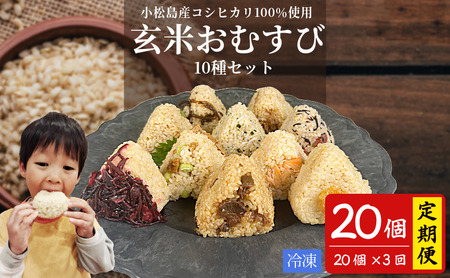 定期便 玄米おむすび 10種セット 20個×3回 国産 冷凍 おにぎり おにぎり おにぎり おにぎり おにぎり