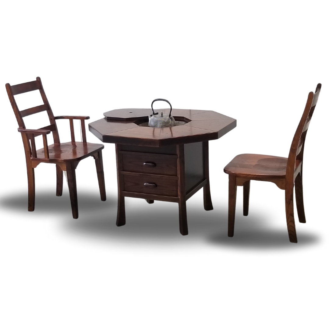 八角火鉢テーブル 机 座卓 ちゃぶ台 火鉢 炉 八角形テーブル ダイニングテーブル アンティーク調 高級 インテリア 家具 レトロ 和モダン 和室【(有)高松木工】[F8801]