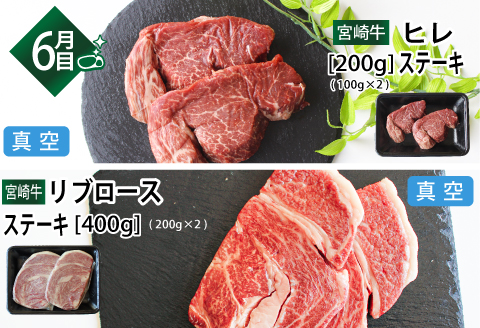 定期便 宮崎牛 豪華 バラエティ 6ヶ月 コース |牛肉 牛 肉 ウデ焼肉 肩ロース焼き肉 クラシタスライス リブローススライス サーロインステーキ ももステーキ 三角バラやき肉 もも焼肉 ももスライ