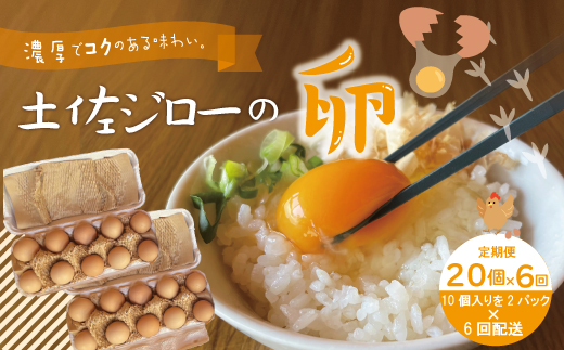 【定期便6回】濃厚でコクのある味わい！のびのび育った土佐ジローの自然卵20個（10個入り×2パック）卵 玉子 たまご 鶏卵 土佐ジロー 自然卵 新鮮 旨味 濃厚 コク 自慢 こだわり卵 高知 高知県 四万十市 産地直送 送料無料 【合計120個】