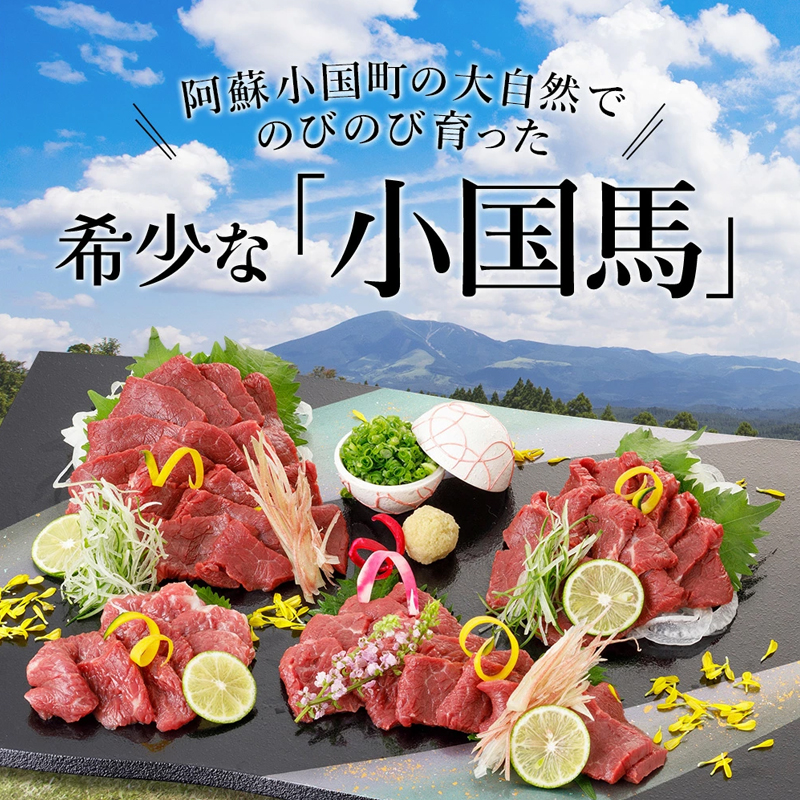 【阿蘇牧場】熊本と畜 小国育ち 小国馬 地元産 馬刺し 阿蘇 熊本 小国 国産 阿蘇の大地 放牧馬 霜降り とろける 小分け 馬肉 200g 馬刺し醤油 専用醤油 七福醤油店 タレ付き 真空パック 老舗専門店 ギフト 贈答用