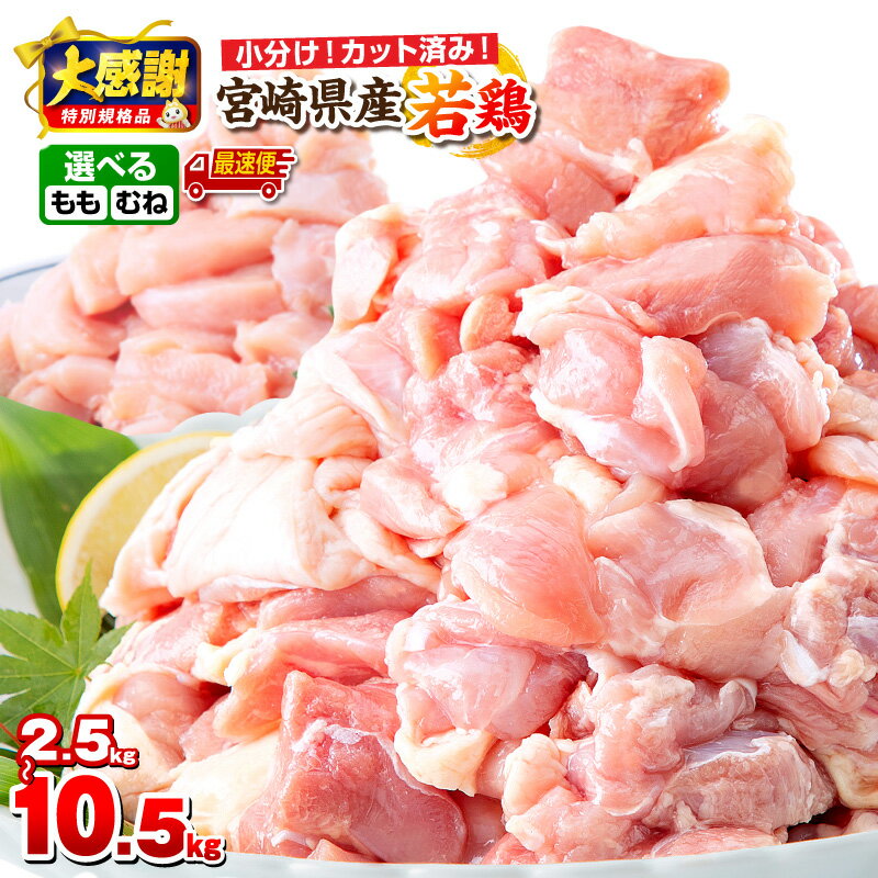 【ふるさと納税】高評価★4.83【大感謝祭】【期間・数量限定】【内容・発送時期が選べる】宮崎県産若鶏（カット済み） 小分け真空パック もも肉 むね肉 鶏もも肉 鶏むね肉 もも ムネ 精肉 セット 肉 お肉 鶏肉 鶏 若鶏 宮崎県産 国産 パック ストック 人気 おすすめ 宮崎