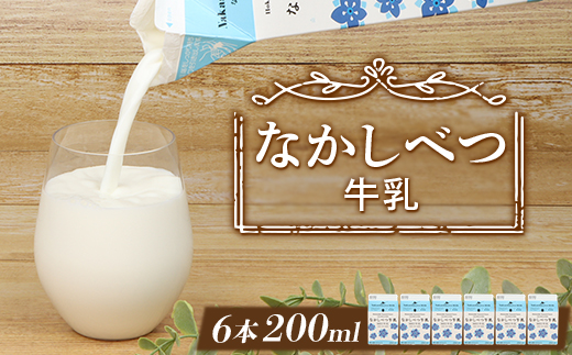 北海道なかしべつ牛乳 200ml×６個【1402502】