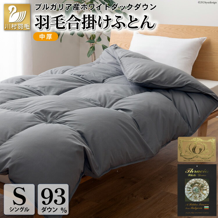 【ふるさと納税】 【春秋用】 羽毛布団 シングル 合掛け 中厚 ダウンケット 軽量 軽い 羽毛 布団 ふとん 羽毛ふとん 寝具 合掛け布団 400dp ホワイトダックダウン93％ グレー 無地 0.8kg 収納袋付 日本製 国産 抗菌 防ダニ 送料無料 [川村羽毛 山梨県 韮崎市 20741734]