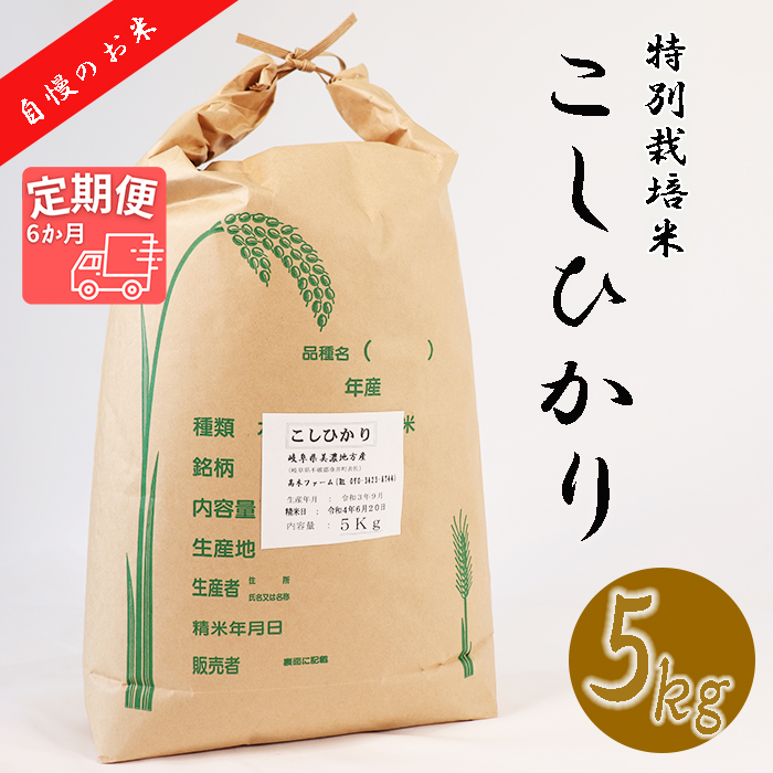 BI-19a 【6か月定期便】【特別栽培米】垂井町産コシヒカリ(5kg×6回）