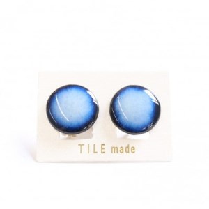 【美濃焼】 青むら タイル イヤリング 直径20mm 瑞浪市 / TILEmade タイル アクセサリー ハンドメイド [AZCD039]