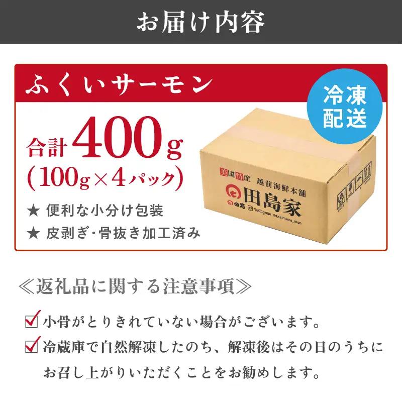 ふくいサーモン 400g (刺身用) 真空冷凍 100g×4パック【サーモン 鮭 刺身 サケ 小分け 生食 国産】[A-6232]