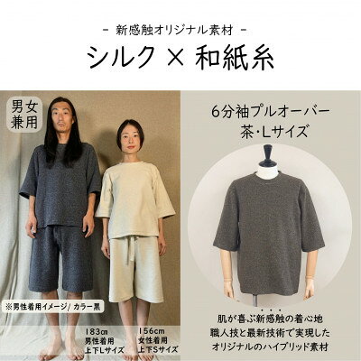 【ふるさと納税】【信州ハンドクラフトフェスタ大賞受賞】シルク×和紙糸 6分袖プルオーバー/茶( Lサイズ ) 1着【1764615】