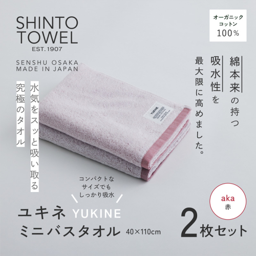 SHINTO TOWEL「ユキネ・ミニバスタオル」aka（赤）2枚セット オーガニックコットン100% 099H4000
