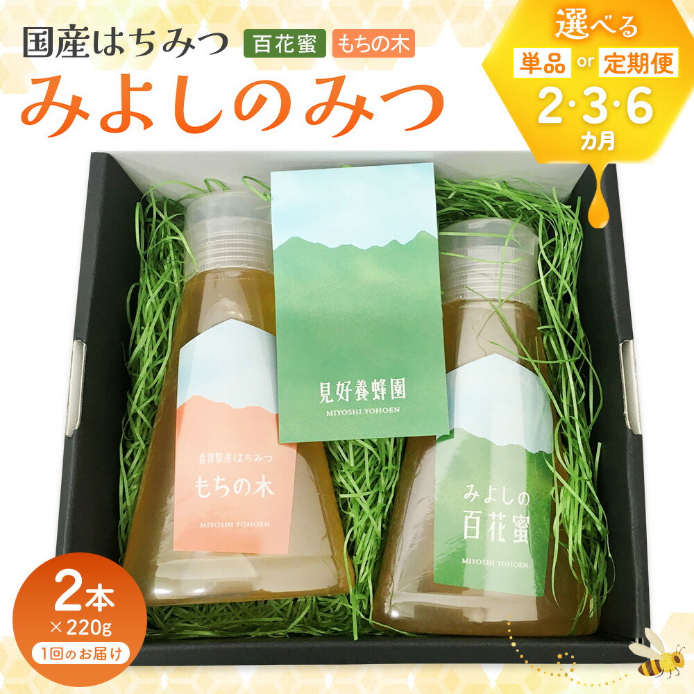 【ふるさと納税】みよしのみつ(百花蜜・もちの木)220g×2本【お届け回数が選べる 2回定期便 3回定期便 6回定期便 はちみつ 百花蜜 もちの木 国産 ミツバチ 甘み スッキリ コク】K063P003