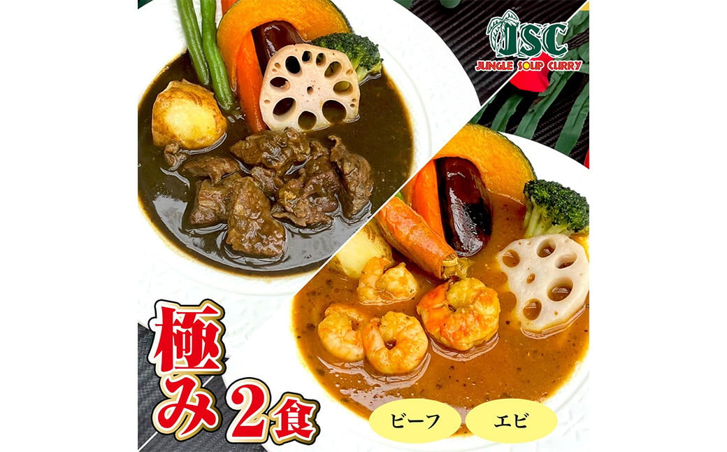 
            冷凍 スープ カレー 極み 2食 セット / 2パック 計約1kg  カレー スープ ビーフ エビ 冷凍 福岡県 筑後市
          