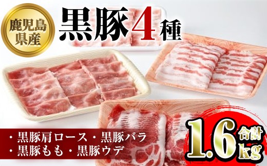 
            B06004 鹿児島県産黒豚4種(肩ロース・バラ・モモ・ウデ)(合計約1.6kg) 鹿児島県 黒豚 豚肉 ポーク 肩ロース バラ モモ ウデ バラエティ セット 詰め合わせ しゃぶしゃぶ 焼き肉 生姜焼き ギフト 贈答【あかつき産業株式会社】
          