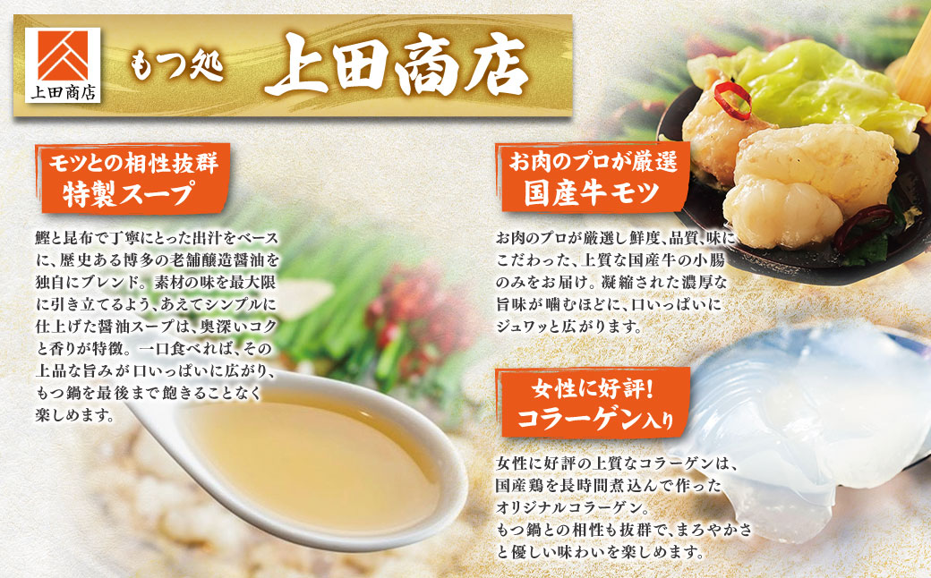 博多もつ鍋食べ比べ3種セット(醤油味2-4人前)【おおやま/2人前・上田商店/2人前・華味鳥/3-4人前】