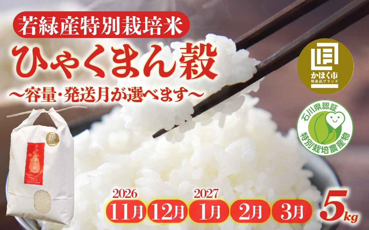 
                  【選べる発送月】【11月～3月発送】若緑産 「ひゃくまん穀」 5kg  特別栽培米 / 令和8年産 新米 白米 精米 こめ コメ ご飯 ごはん おすすめ 食感 国産 5キロ 送料無料
                