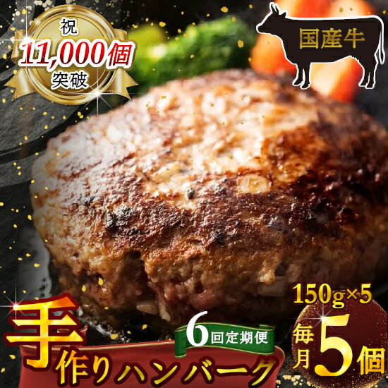 【ふるさと納税】（定期便）【全6回】（冷凍）国産牛肉100％食べ応え満点 手作り・手ごね ハンバーグ 750g ／ 歩商事 定期便 牛肉 手作り 手ごね ハンバーグ 奈良県 田原本町