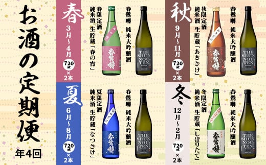 
【定期便】春鶯囀　季節限定のお酒と純米大吟醸酒の2本セット＜年4回発送＞
