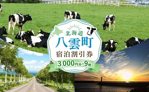 北海道八雲町　宿泊割引券3,000円分×9枚