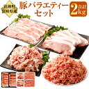 【ふるさと納税】＜宮崎県産豚バラエティーセット合計2.0kg＞ ※入金確認後、翌月末迄に順次出荷 4種 セット 豚ローススライス 500g×1パック 豚ロースとんかつ肉 500g×1パック 豚切落し 500g×1パック 豚ミンチ 500g×1パック 肉 お肉 豚肉 宮崎県 高鍋町 送料無料【冷凍】