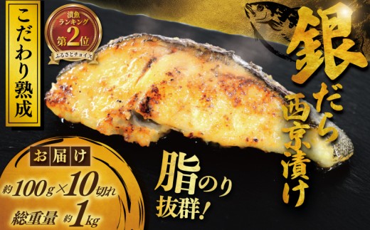 銀鱈 西京漬け 計約 1kg (約 100g × 10切)  西京味噌 西京みそ 味噌漬け みそ 味噌 鮮魚 魚介 銀だら 銀ダラ ギンダラ ぎんだら 鱈 タラ 魚 西京焼き 西京漬 西京やき 冷凍 厳選 鮮魚 漬け魚 漬魚 新鮮 小分け 人気返礼品 おかず おつまみ 惣菜 お酒のあて 家計応援 魚喜 神奈川 湘南 藤沢