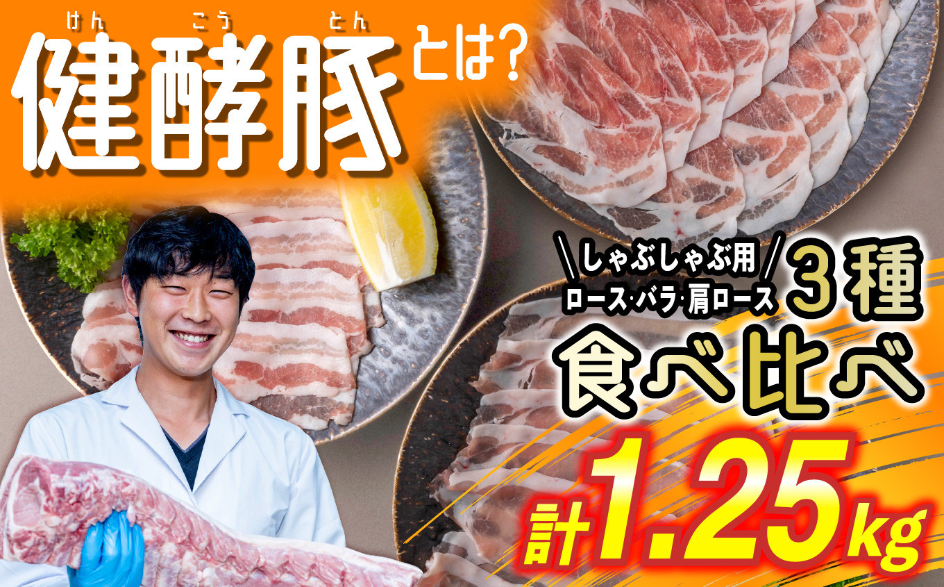 
北海道産 健酵豚 豚肉 しゃぶしゃぶ 用 3種 計 1.25kg ( 250g × 5パック ) 豚肉 ブランドポーク 食べ比べ
