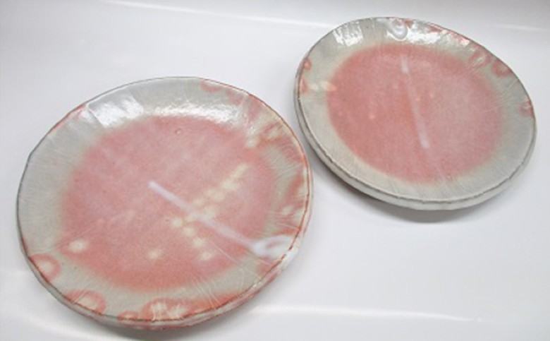 萩焼 8代佳炎作 ペア丸板皿