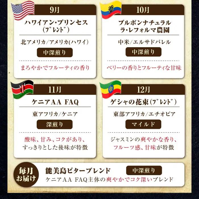 【全12回】能美島ビターブレンドセット コーヒー豆or粉 全13種 コーヒー[XBE085]