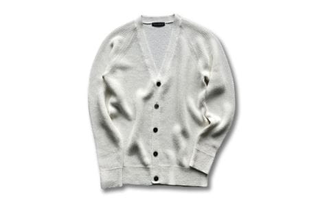 【阿部ニット】《ホワイト》両あぜ編みミドルゲージニットカーディガン（美濃和紙使用）LLサイズ F20C-377