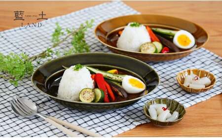 有田焼 オーバルプレート＆プチボウル4点セット【藍土】 和食器 食器 器 うつわ 楕円皿 小皿 プレート カレー皿 パスタ皿 盛皿 ナチュラル シンプル おしゃれ オリーブ ブラウン オリベ 花形 リム付き 食器セット 30000円 3万円 ef010