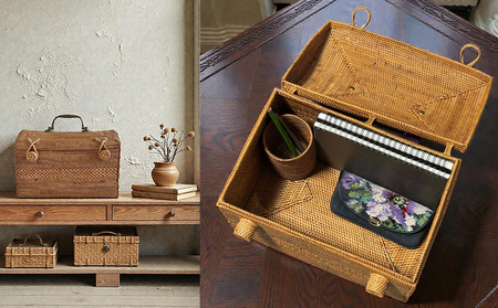 BAX-264SIN アタ 真鍮取っ手ドーム形蓋付きバスケット（無地・W30×D20×H20）