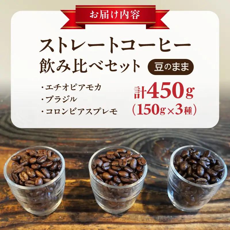 ストレートコーヒー飲み比べセット（豆のまま） ［104T02］ ストレートコーヒー 飲み比べセット 豆のまま コーヒー豆 エチオピアモカ 浅煎り ブラジル 中煎り コロンビアスプレモ 深煎り コーヒー