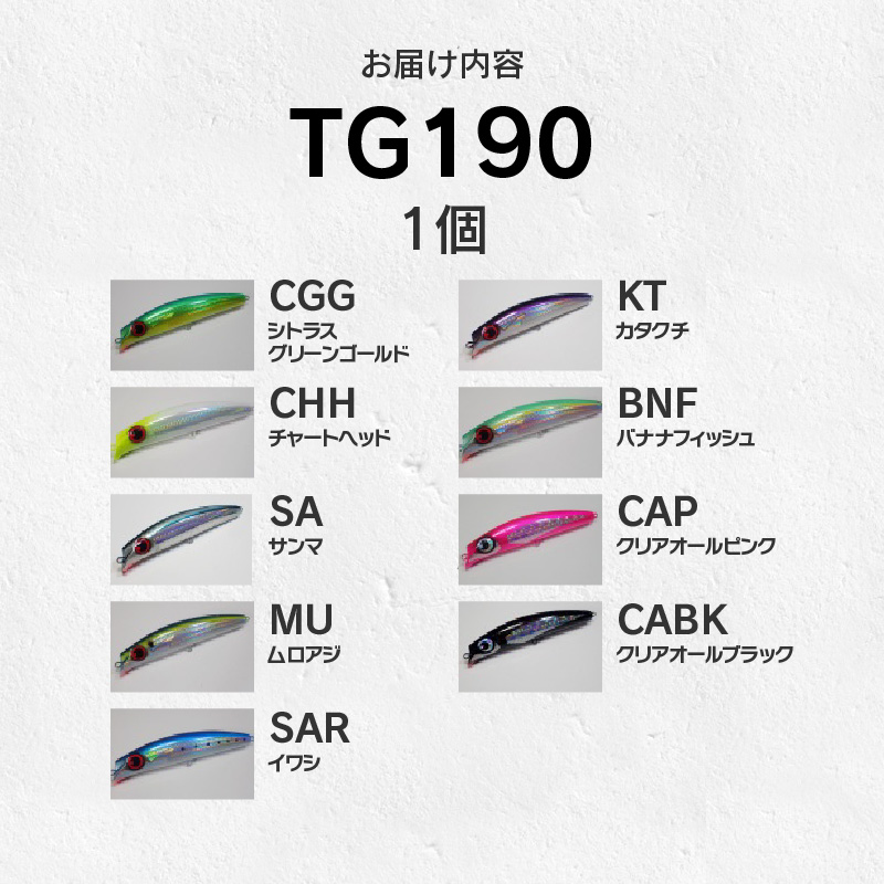 ルアー(TG190)　カタクチ_FCLLABO TG190 ルアー ビッグ ミノー フローティング 推奨レンジ 1m 大型 プラグ マグロ GT 青物 シーバス フィッシュイーター 選べる カラー グ