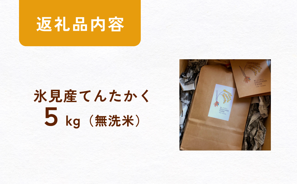 令和6年産 富山県氷見産 てんたかく無洗米 5kg 富山県 氷見