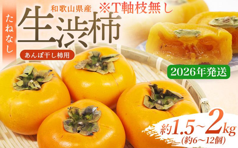 
            生渋柿たね無 あんぽ柿用T軸枝無 約1.5～2kg　6～12個【2026年10月中旬～11月上旬ごろ順次発送】【ART14】
          