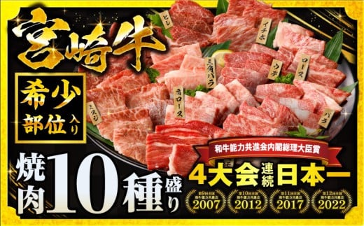 【2025年12月発送】【数量限定】宮崎牛焼肉10種盛り合わせ_M132-067-dec