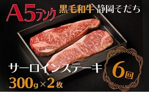 定期便 6回 牛肉 サーロイン ステーキ 300 × 2枚 厳選 国産 和牛 静岡そだち お肉 A5 ランク 高級 BBQ バーベキュー