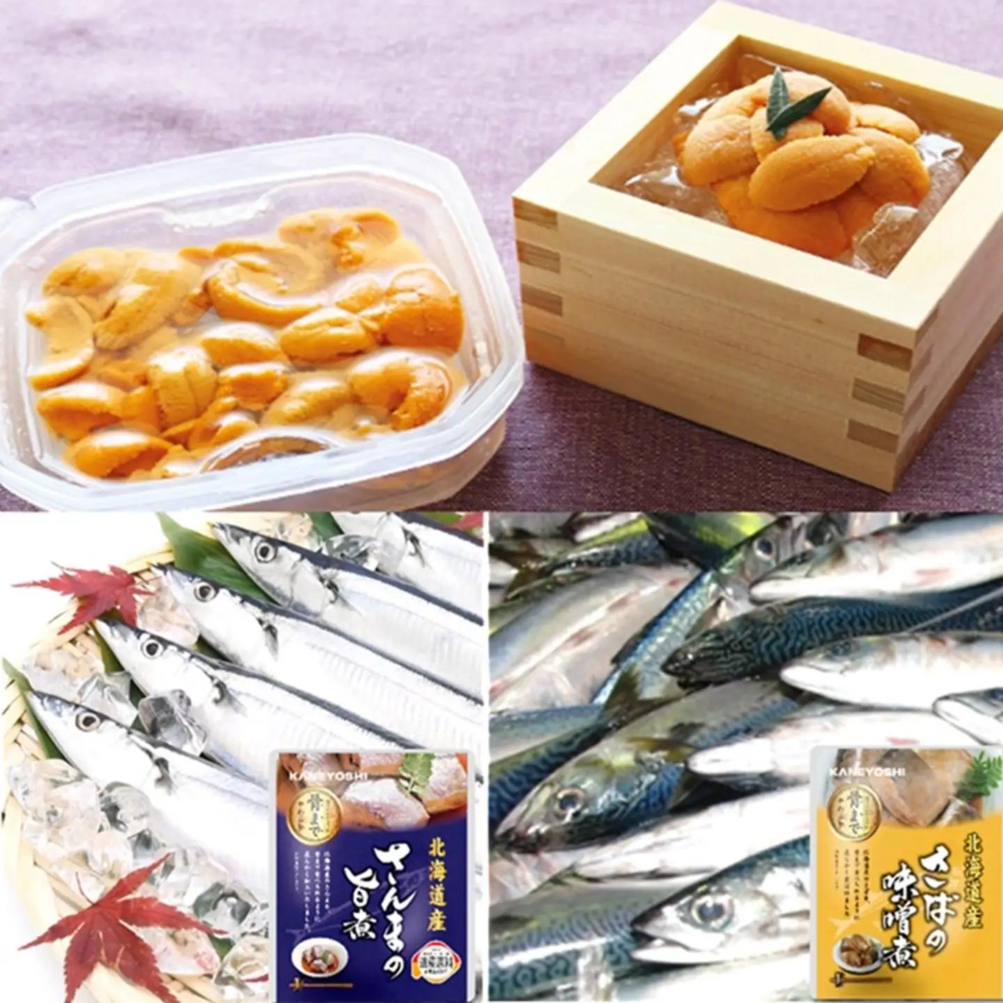 エゾバフンウニ塩水パック約60g～70g×1P・さんま旨煮×1P・さば味噌煮×1P[10月中旬以降発送] A-40021