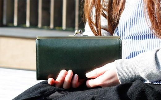 005-89　【ダークブラウン】牛革がま口ロングウォレットItaly Leather