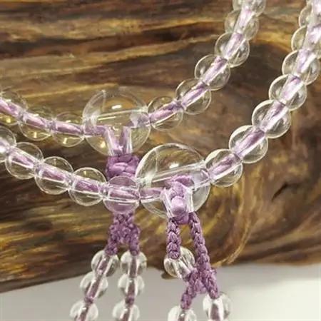 女性用二輪数珠　本水晶　正絹細房　濃藤色　桐箱入【1040857】