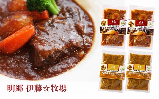 A-13007【年内配送可】 【北海道根室産】短角和牛ビーフシチュー2P、カレー2Pセット